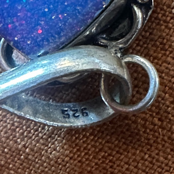 Sterling silver blue faux opal?? pendant - Picture 4 of 4